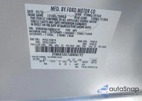 2010 Ford Flex Limited from USA, damaged, VIN 2FMGK5DC7ABB06192